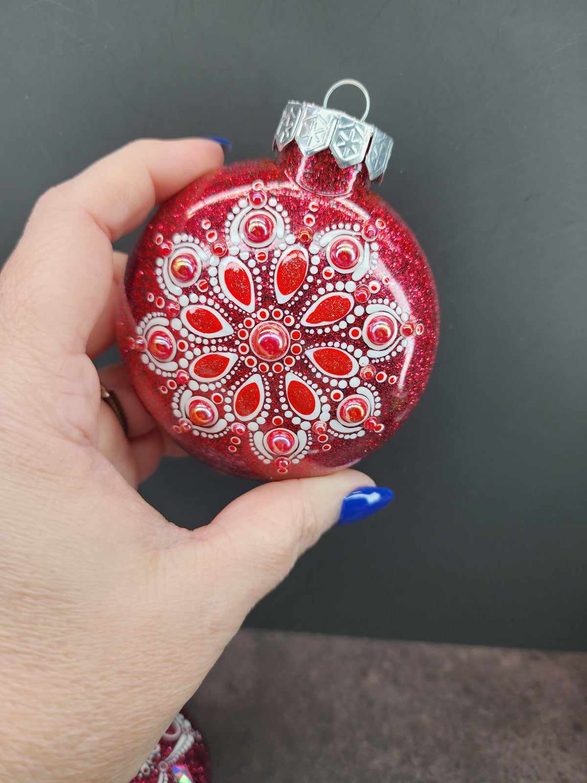 Reds - Hand Painted Mandala Glitter Ornament | Shatter Proof & Pet Friendly