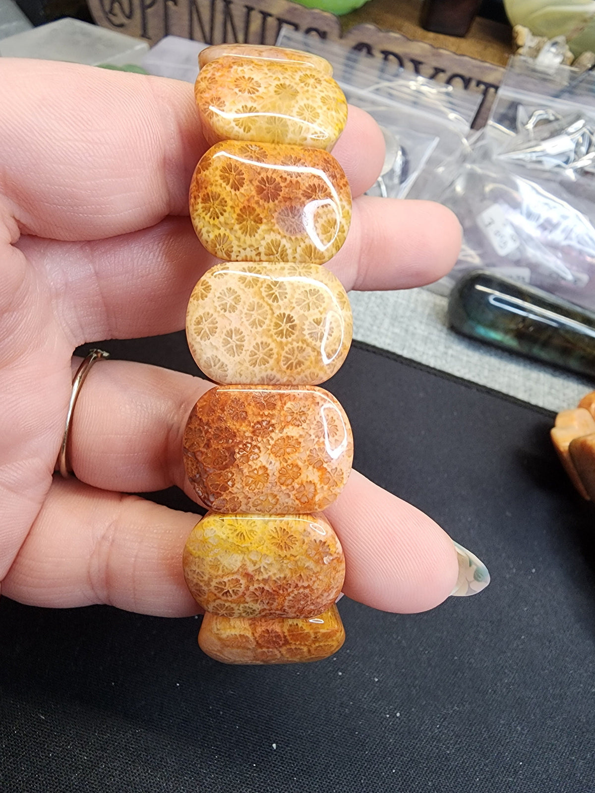 Natural Fossilized Coral 20mm Stretch Bangle