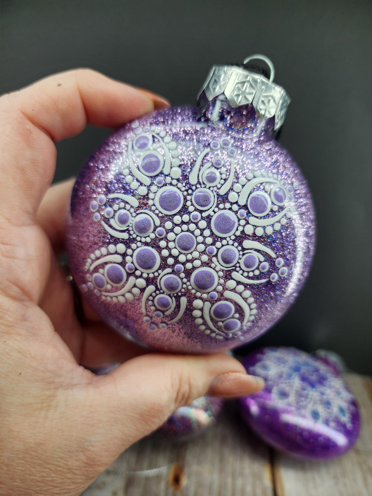 Purples - Hand Painted Mandala Glitter Ornament | Shatter Proof & Pet Friendly