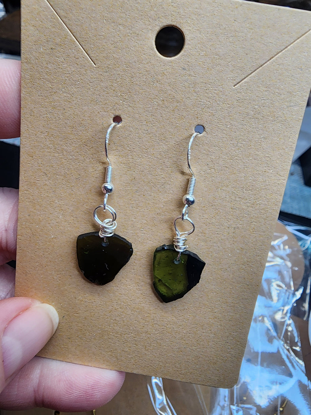 Green Tourmaline Slice Dangle Earrings | 925 Sterling Silver Hook Earrings