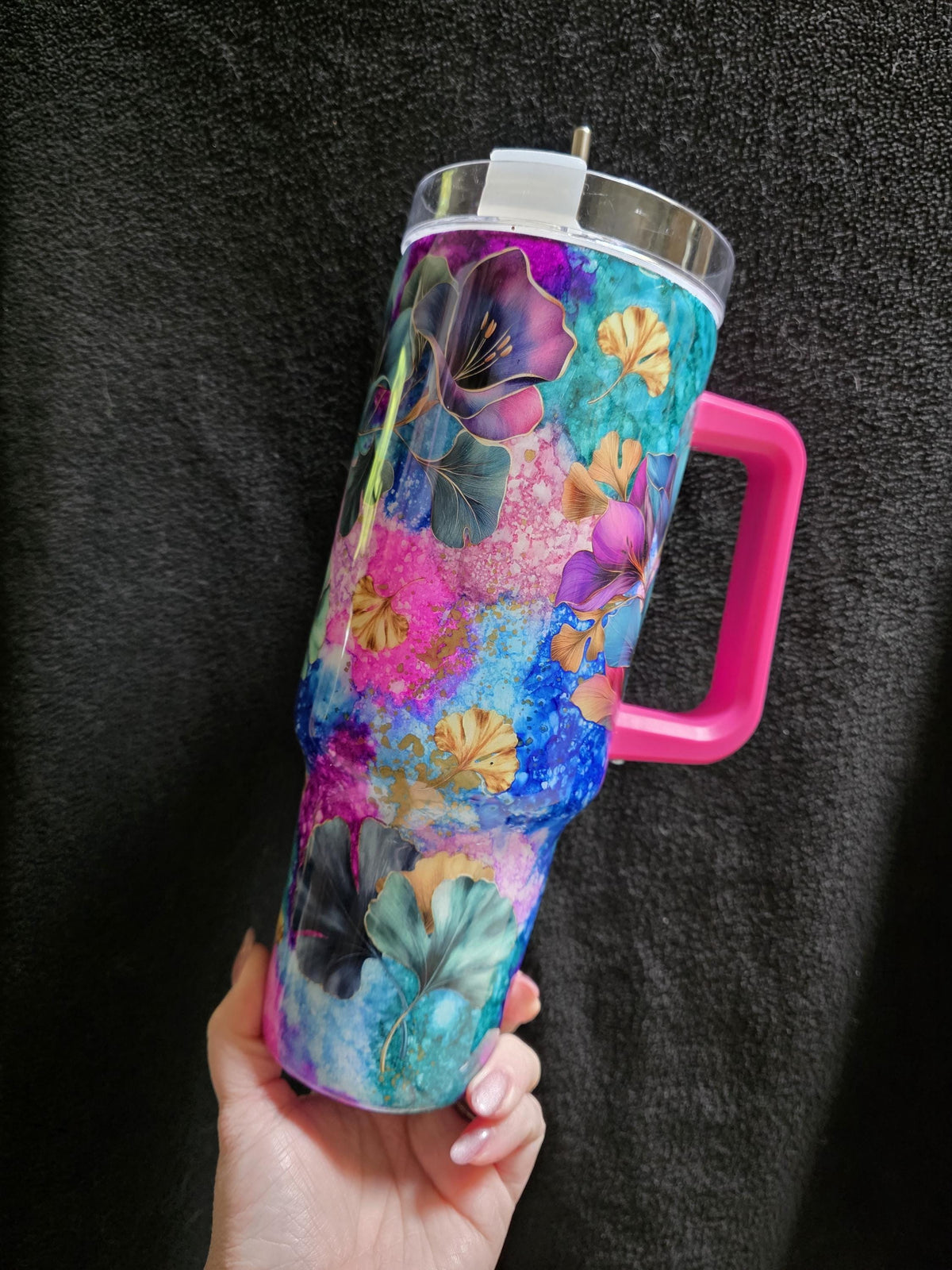 Watercolor Flowers | 40oz Stainless Steel Epoxy Tumbler with Handle