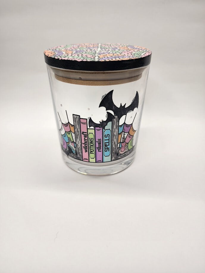 Witchy Books and Bats Mandala Stash Jar - Halloween