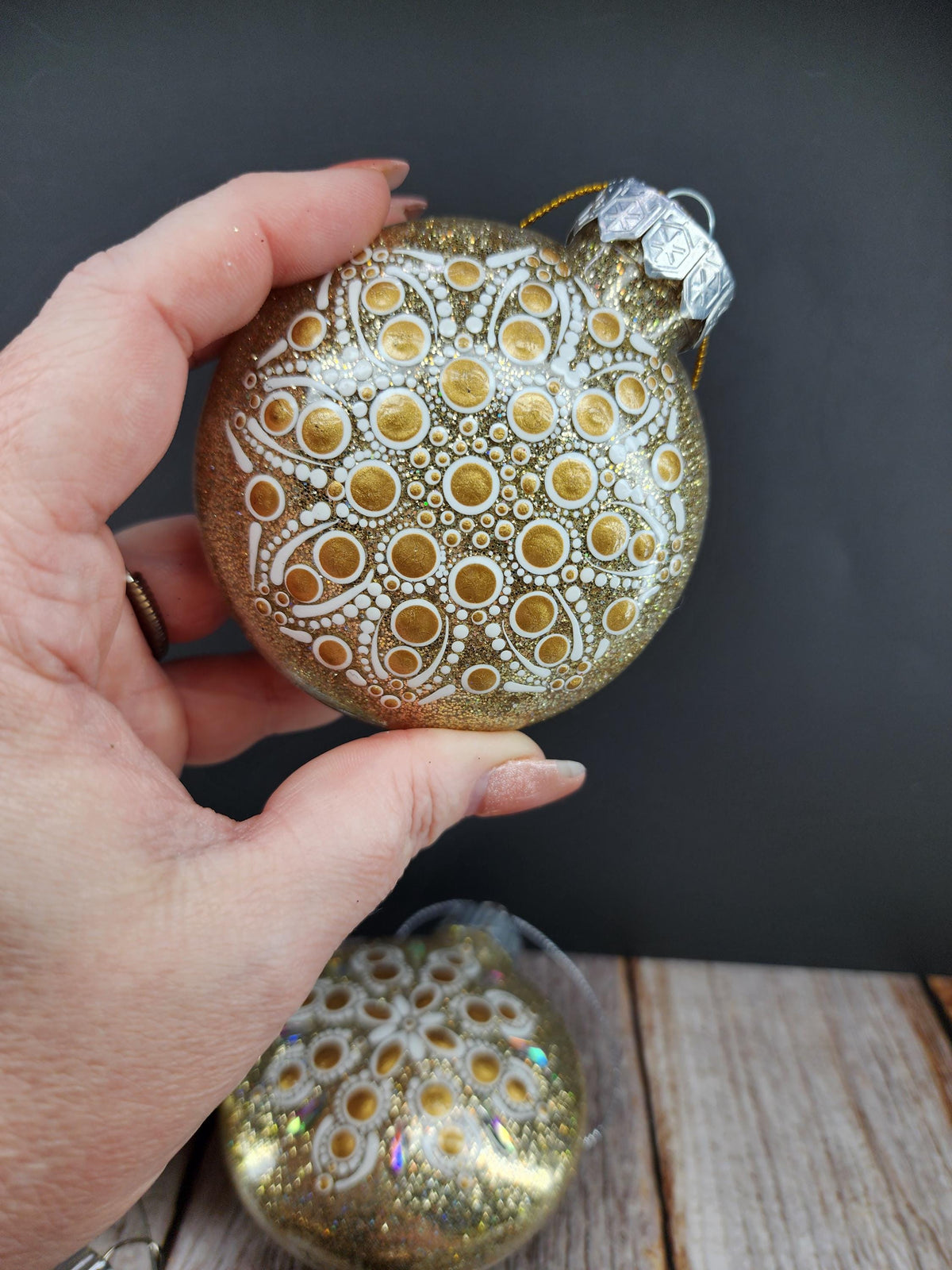 Golds & Bronze - Hand Painted Mandala Glitter Ornament | Shatter Proof & Pet Friendly