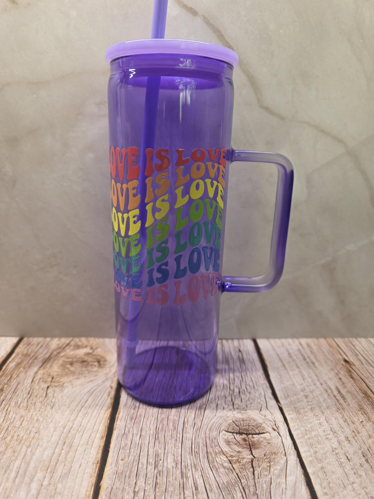 Love Is Love | Purple Jelly Glass 20oz Skinny Tumbler W/Handle