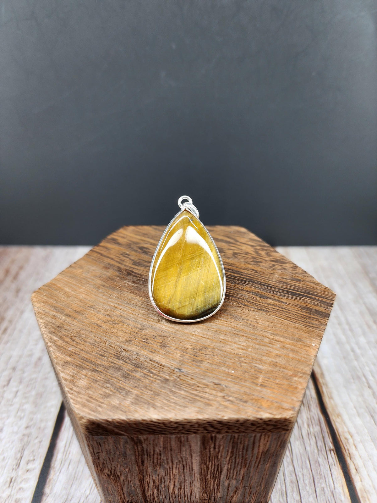 Tear Drop Tigers Eye Pendant | 925 Sterling Silver Open Back Pendant