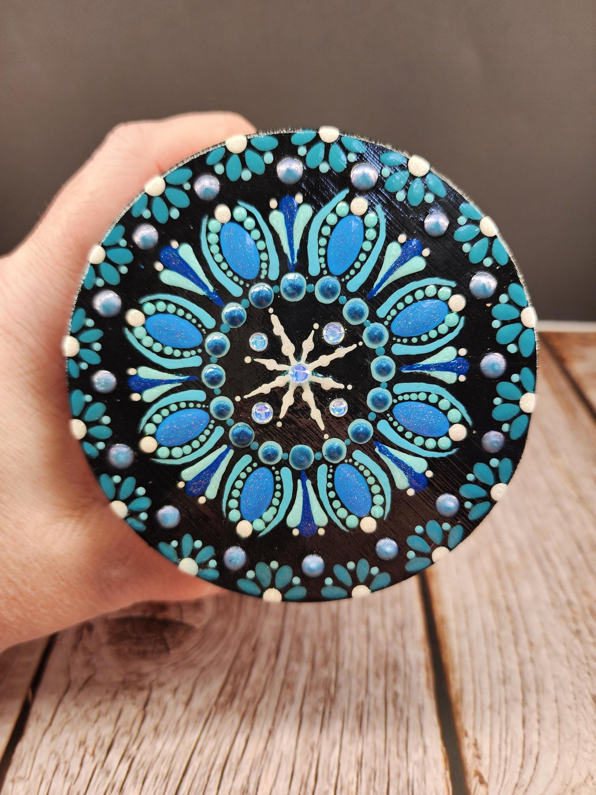 Frosted Glass Blue Christmas Mandala Stash Jar