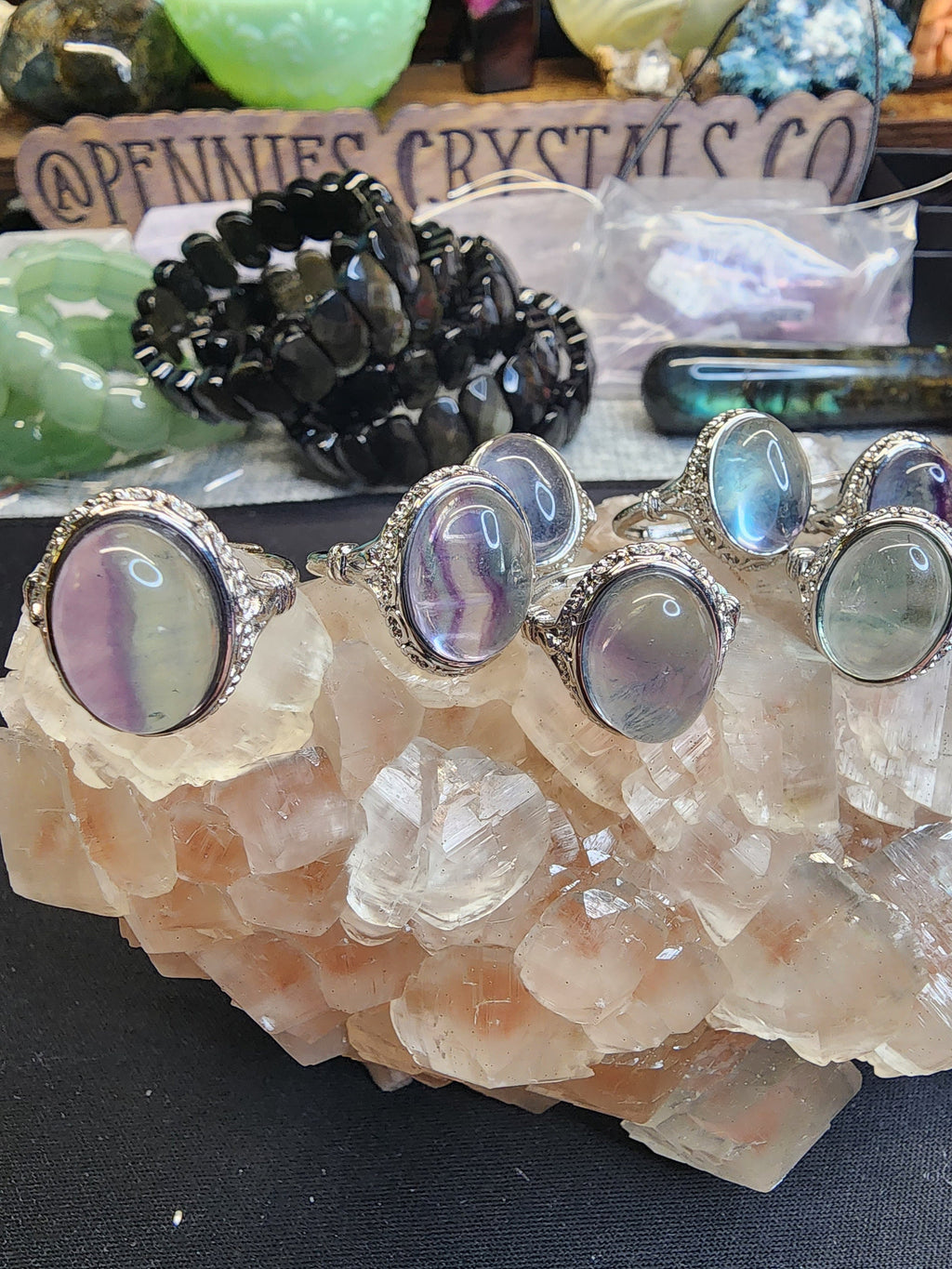 Natural Fluorite Adjustable Rings