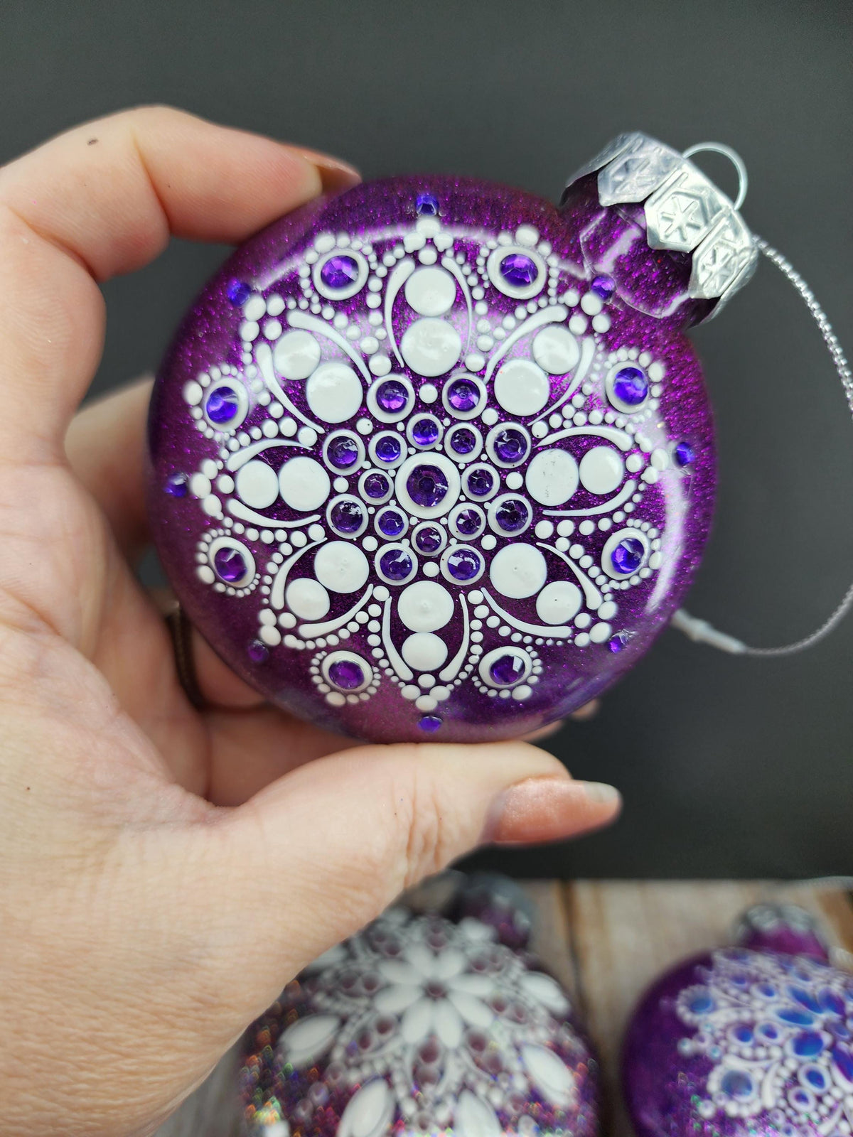 Purples - Hand Painted Mandala Glitter Ornament | Shatter Proof & Pet Friendly