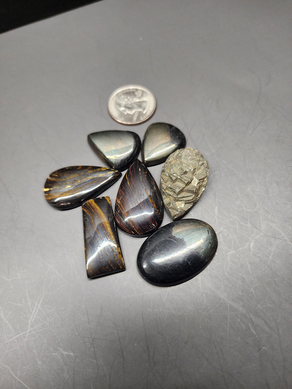Bulk Lot - Mixed Materials | Natural Crystal Cabochons - Pyrite & Iron Tigers Eye