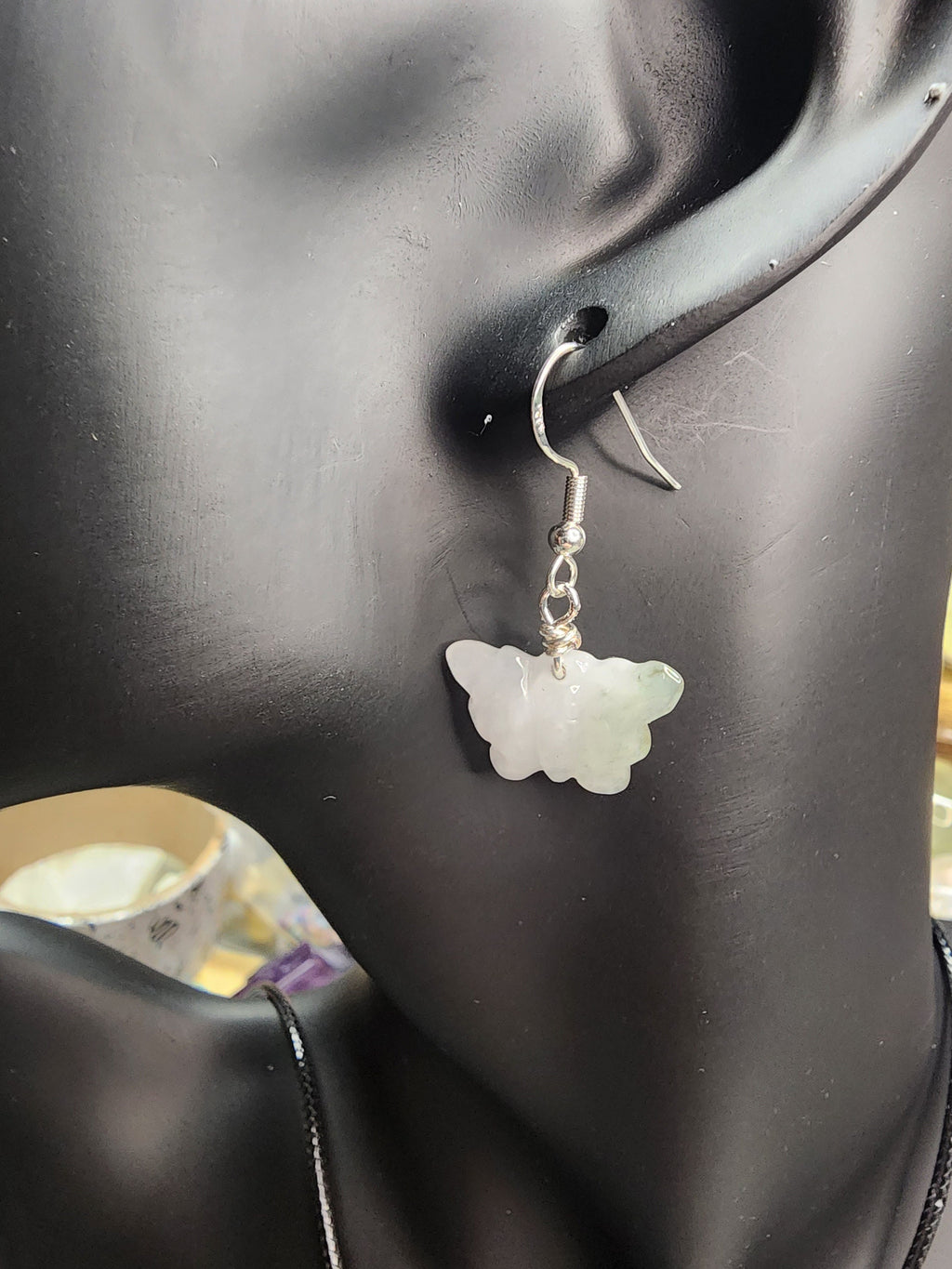 Green Burma Jade Butterfly Earrings & Necklace Set