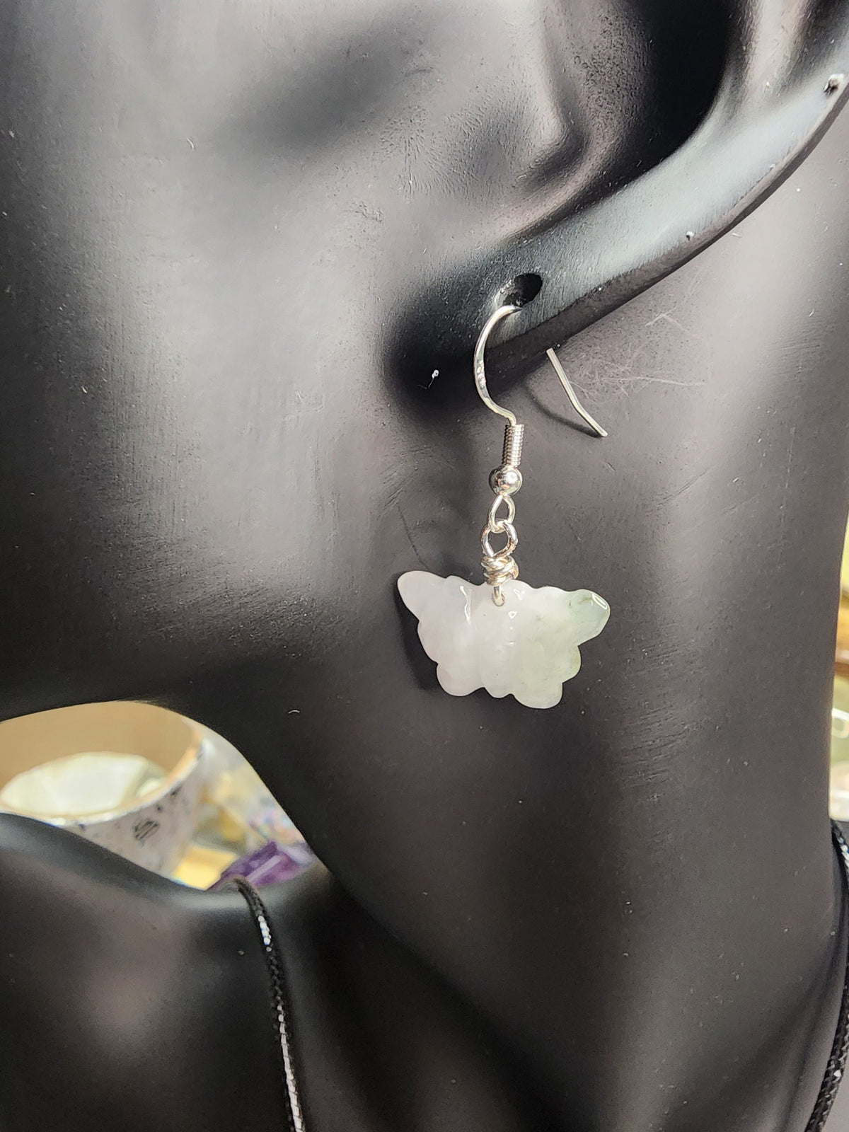 Green Burma Jade Butterfly Earrings & Necklace Set