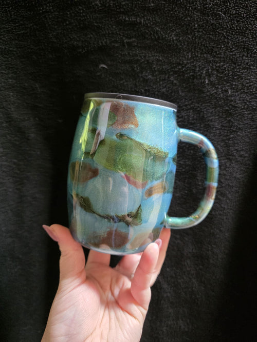 Blue & Green Color Shift Swirl - No Decal | 14oz Coffee Mug Stainless Steel Epoxy Mug