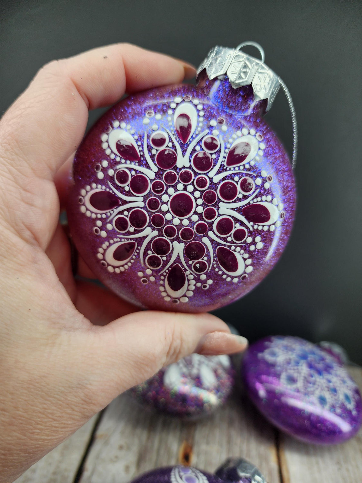 Purples - Hand Painted Mandala Glitter Ornament | Shatter Proof & Pet Friendly