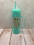 Cute Ghost | Green Jelly Glass 20oz Skinny Tumbler W/Handle