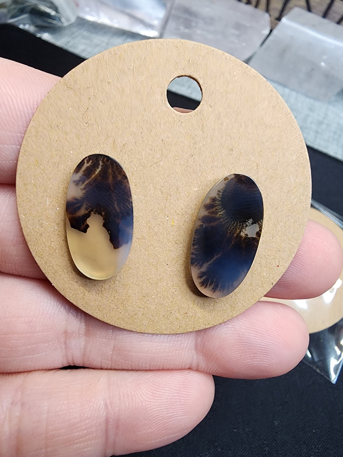 Dendritic Chalcedony Stud Earrings | 925 Sterling Silver Stamped Push Back Stud