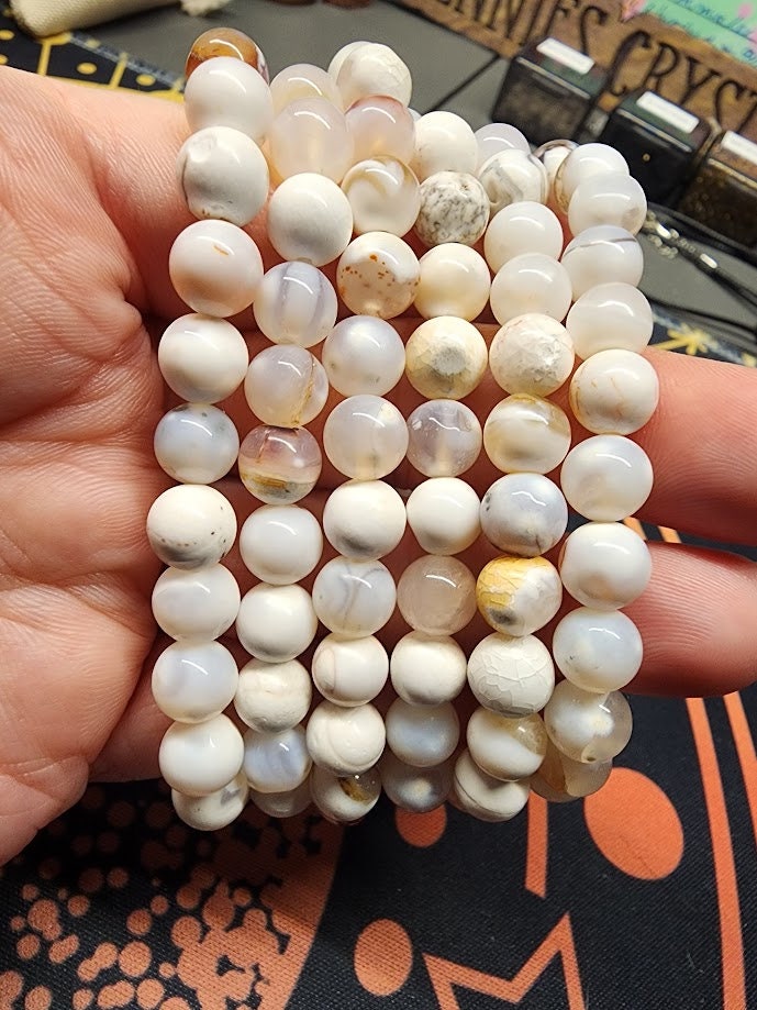 Natural White Agate 8mm Stretch Bracelet