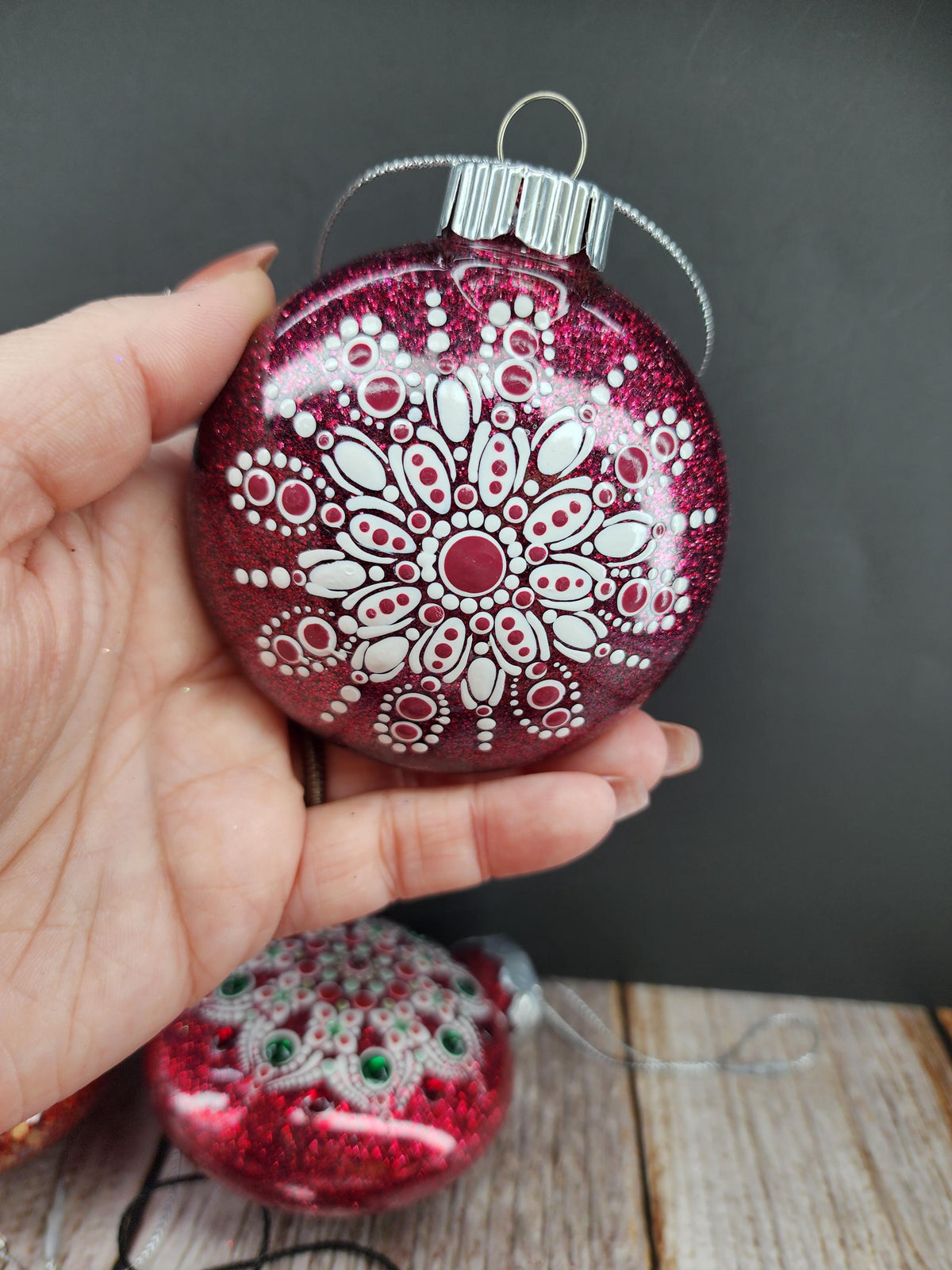 Reds - Hand Painted Mandala Glitter Ornament | Shatter Proof & Pet Friendly