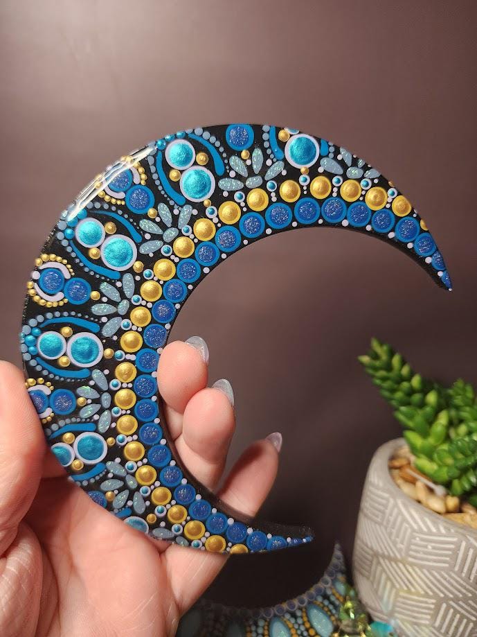 Hand Painted Mandala Crescent Moon Suncatchers