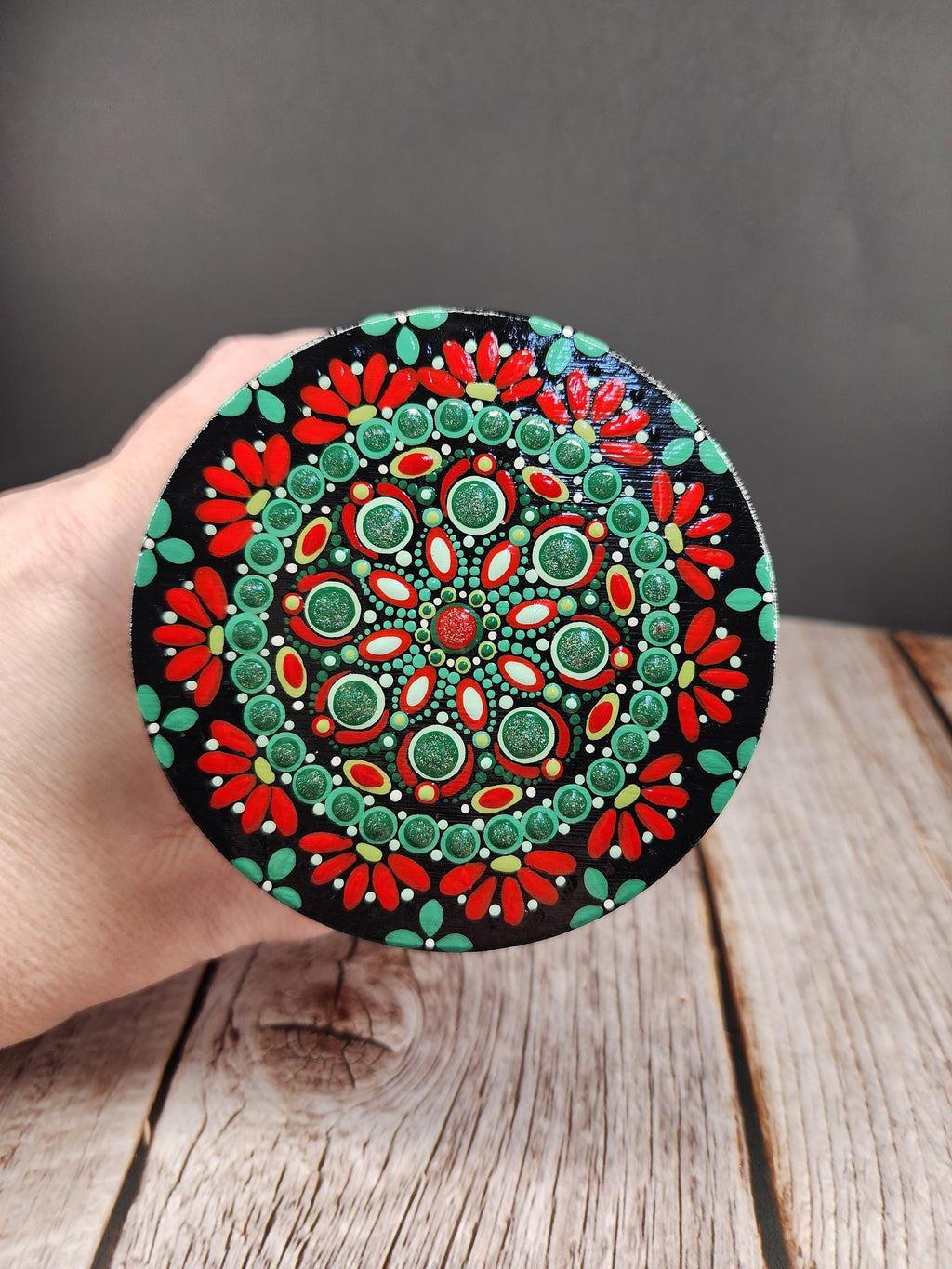 Frosted Glass Traditional Christmas Mandala Stash Jar