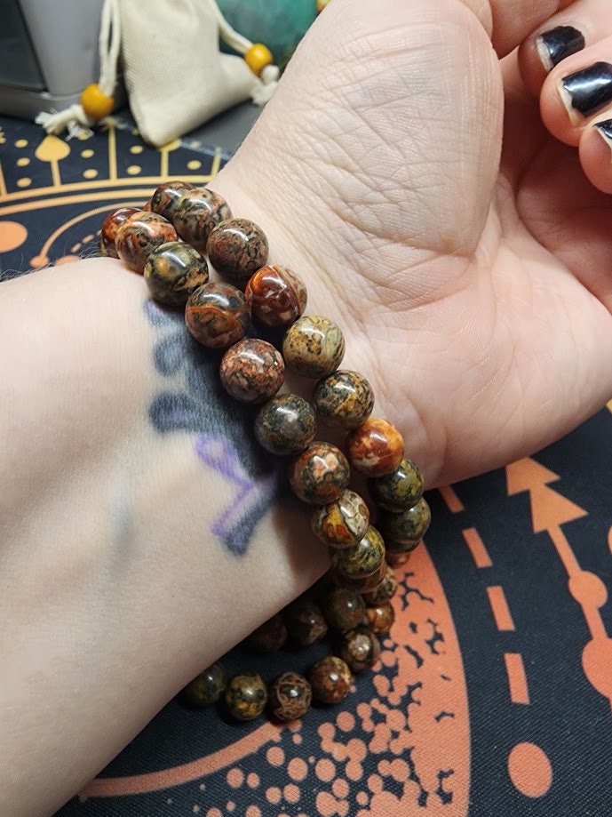 Natural Leopard Skin Jasper 8mm Stretch Bracelet