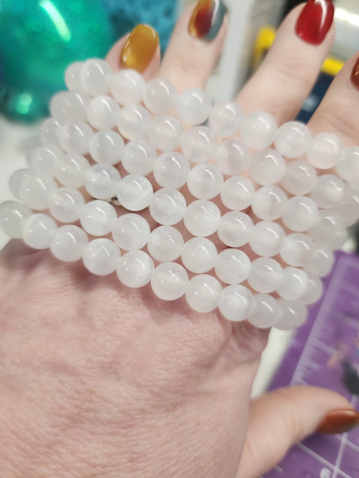 Natural Satin Spar 8mm Stretch Bracelet