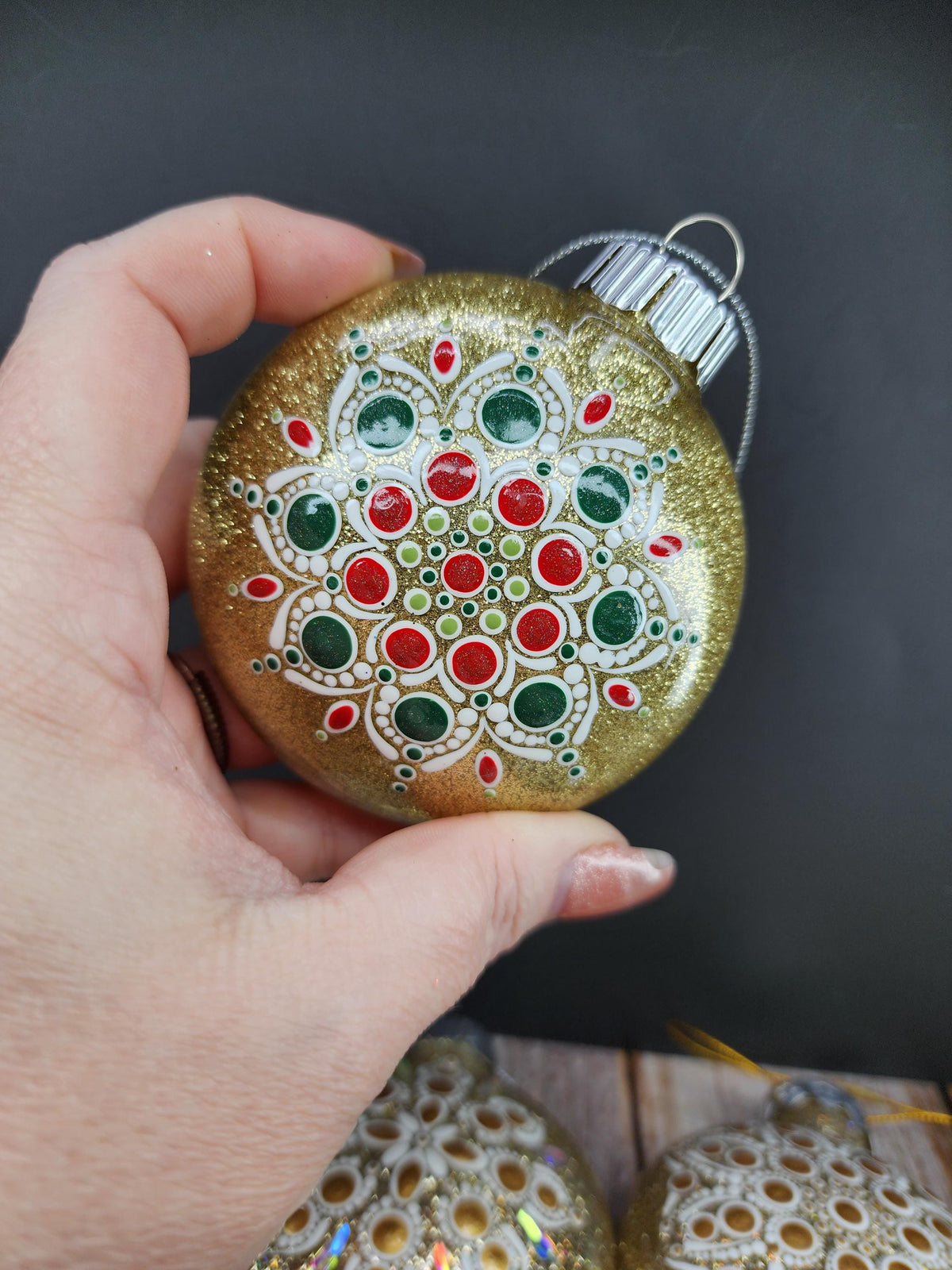 Golds & Bronze - Hand Painted Mandala Glitter Ornament | Shatter Proof & Pet Friendly