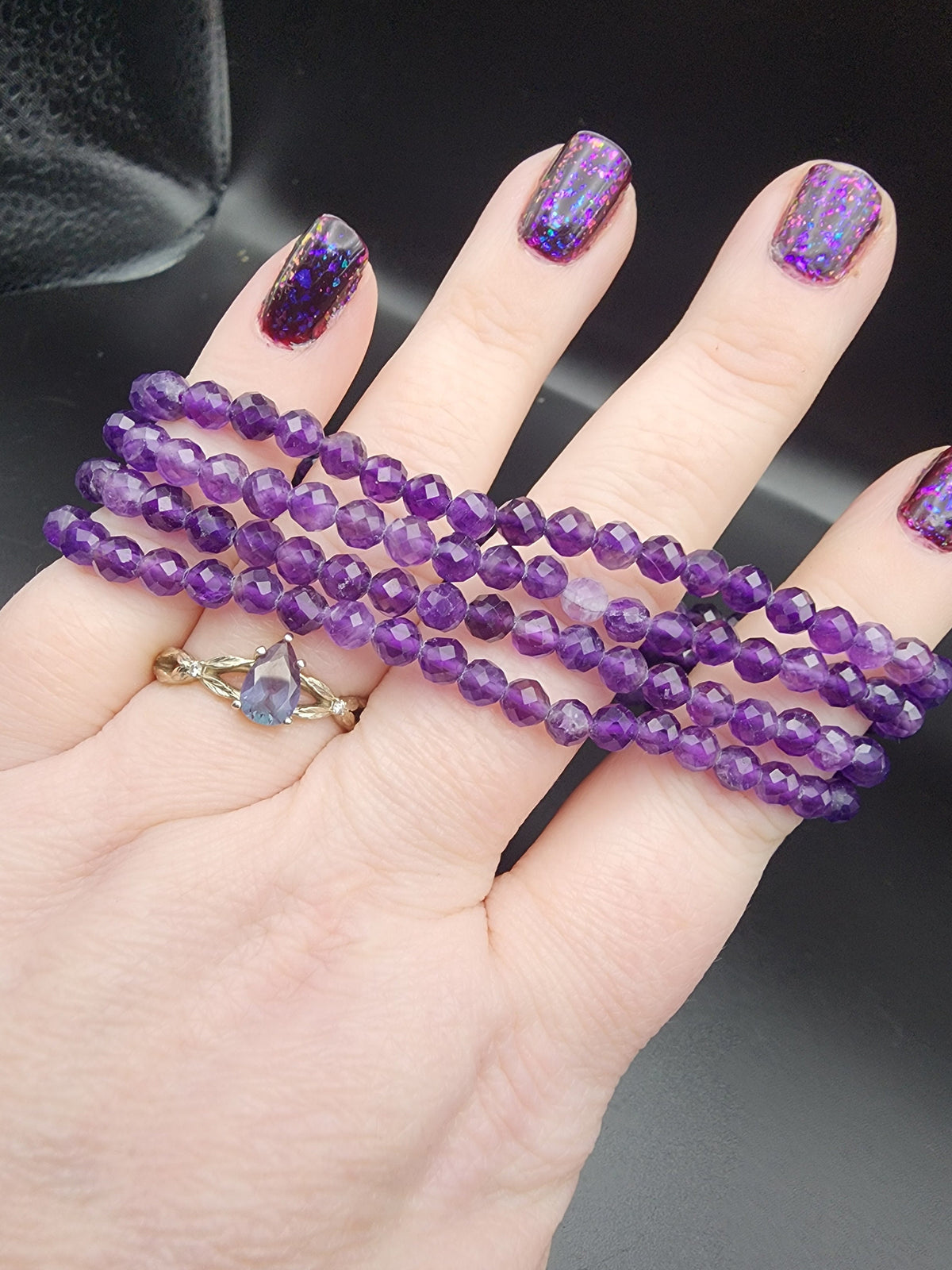 Natural Amethyst Faceted 4mm Stretch Bracelet