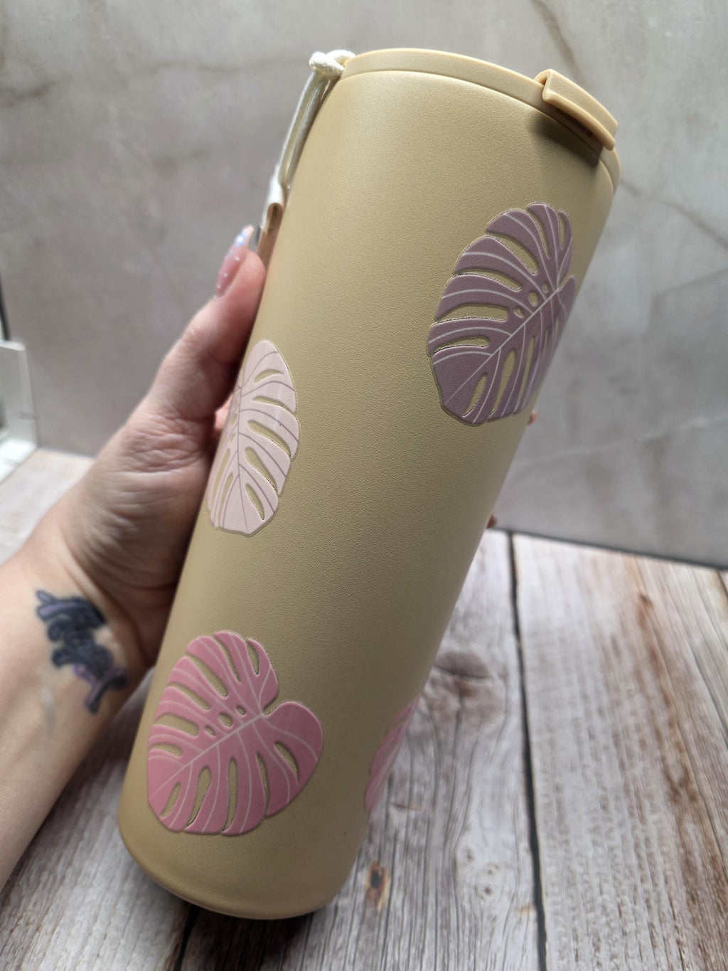 Boho Monstera Leaf | Powder Coated Stainless Steel 24oz Tumbler