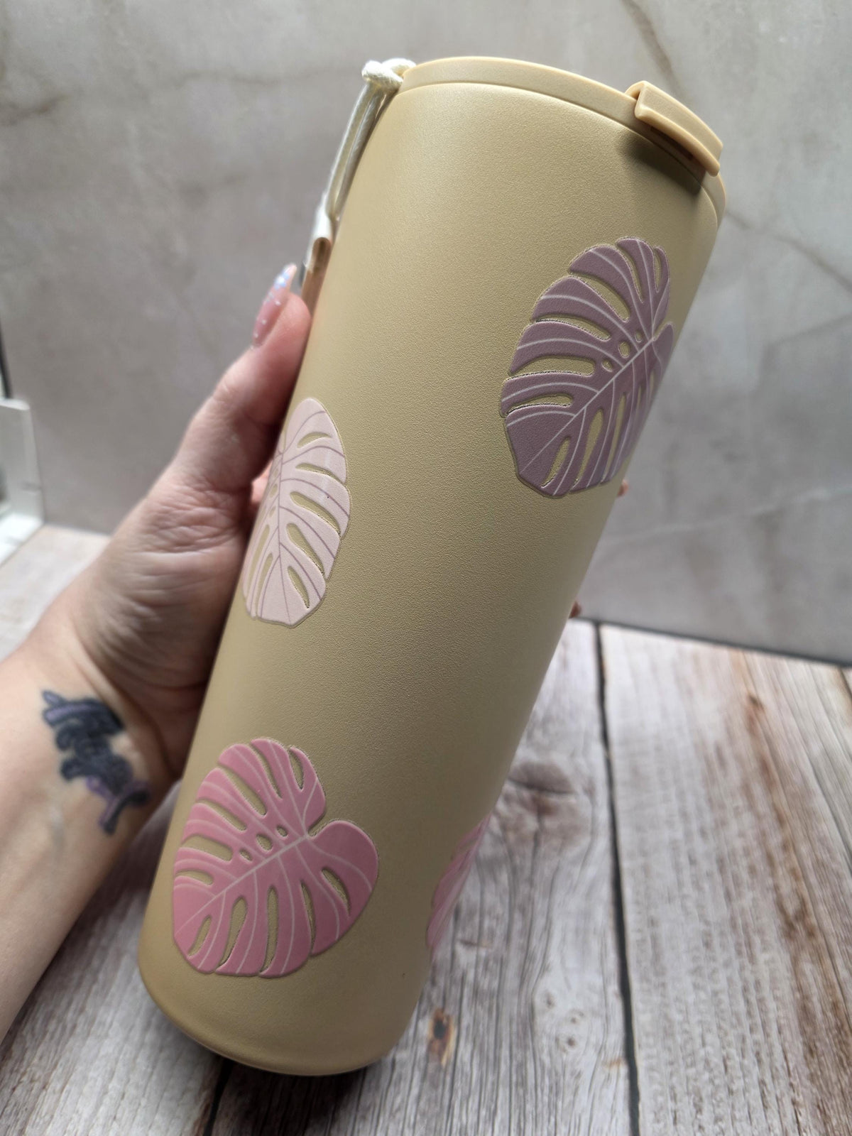 Boho Monstera Leaf | Powder Coated Stainless Steel 24oz Tumbler