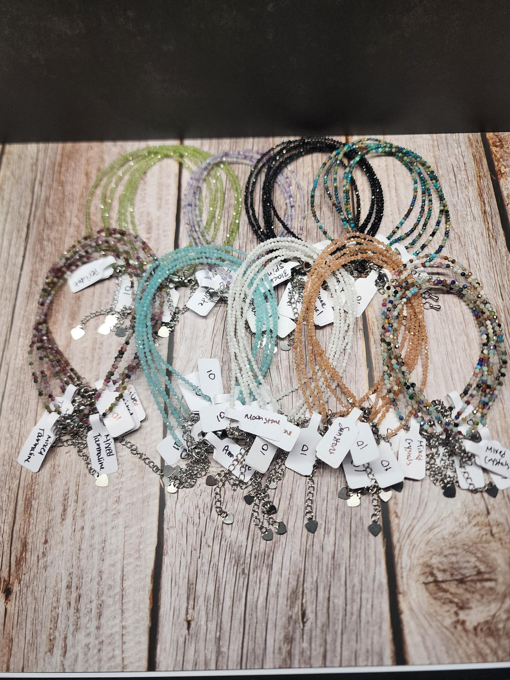 Natural Crystal Anklets | Peridot, Fluorite, Black Spinel, Chrysocolla, Watermelon Tourmaline, Amazonite, Moonstone, Sunstone, Mixed