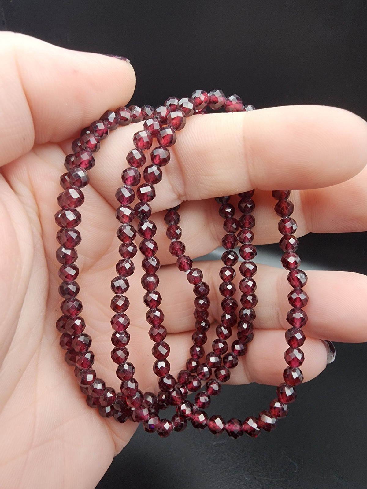 Natural Red Garnet Faceted 4mm Stretch Bracelet