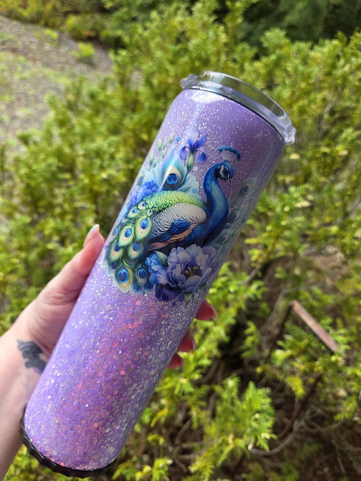 Purple Peacock | 30oz Tapered Skinny Stainless Steel Strawbler Epoxy Tumbler