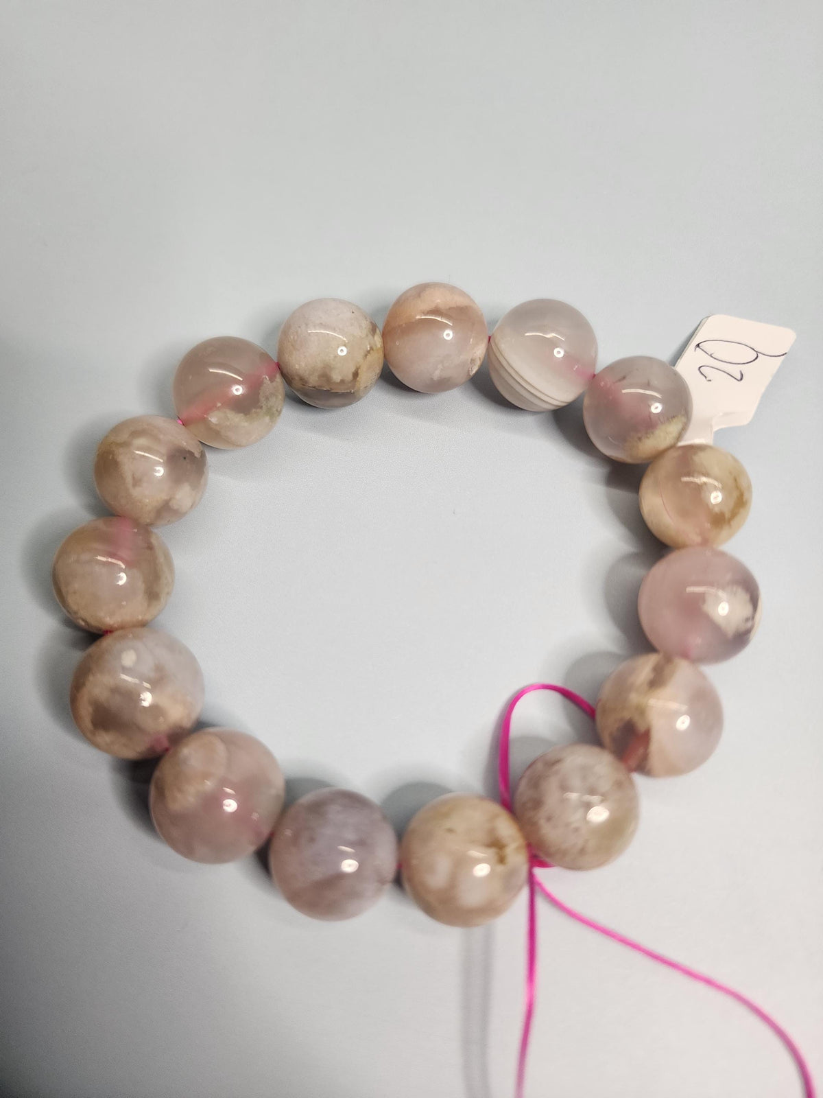 Natural Flower Agate 15mm Stretch Bracelet