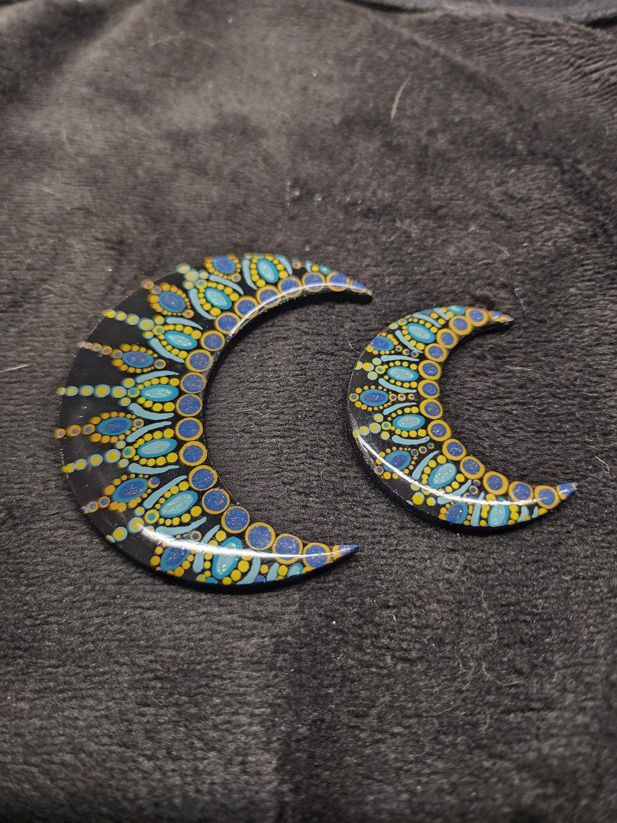 Hand Painted Blue & Yellow Crescent Moon Magnet Set