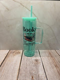 Books Are My Therapy | Green Jelly Glass 20oz Skinny Tumbler W/Handle