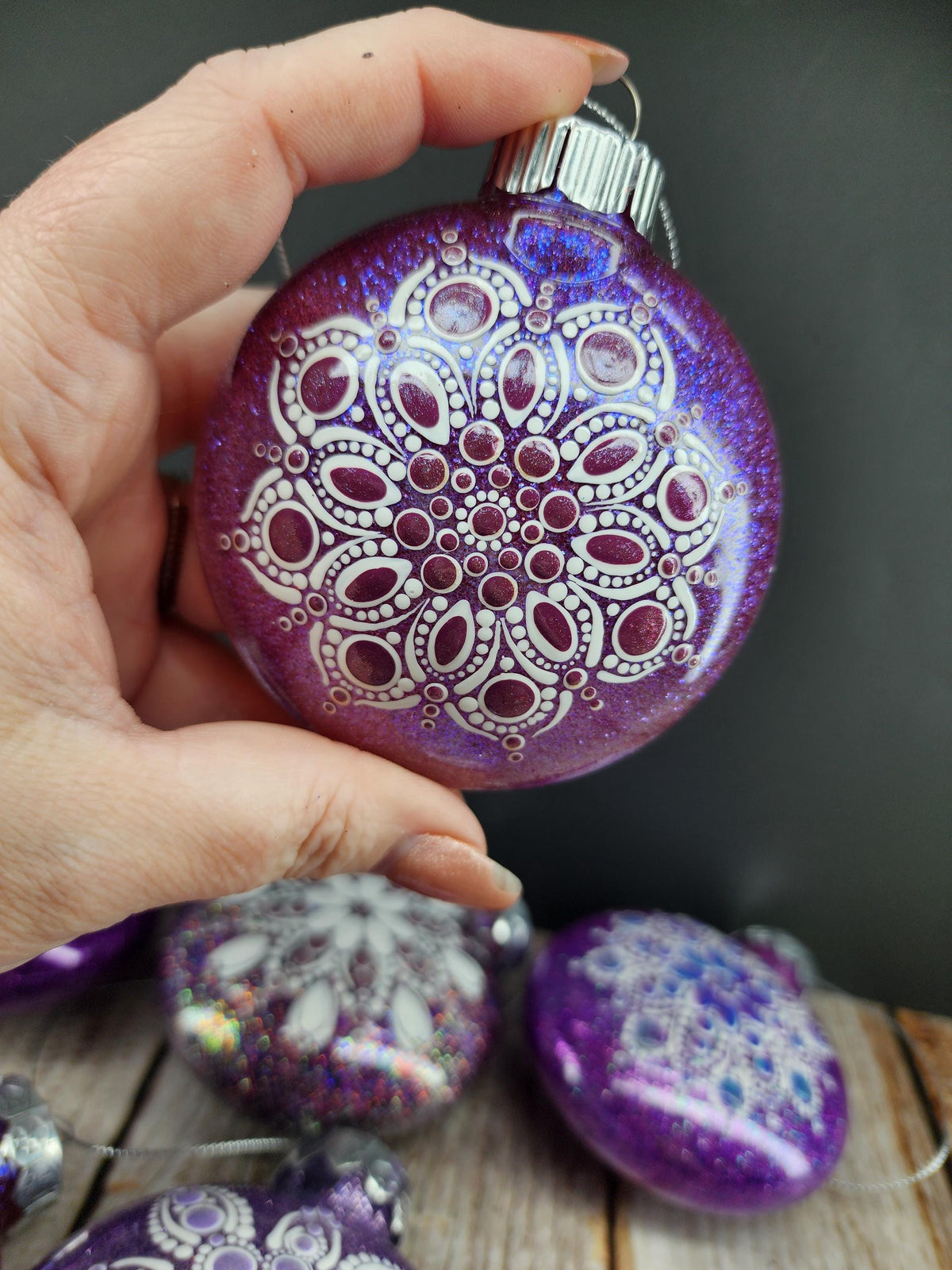 Purples - Hand Painted Mandala Glitter Ornament | Shatter Proof & Pet Friendly