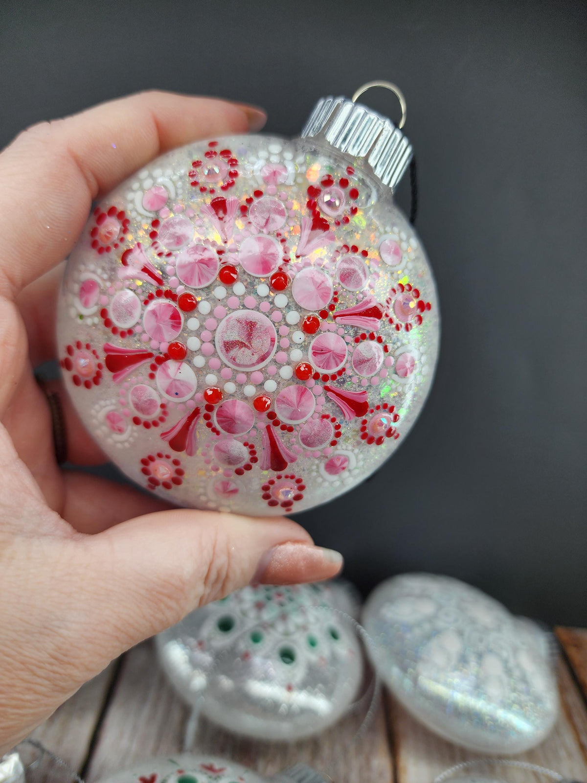 Whites & Champagnes - Hand Painted Mandala Glitter Ornament | Shatter Proof & Pet Friendly