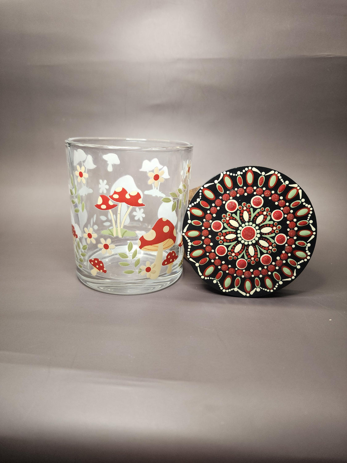 Red Mushrooms Mandala Stash Jar