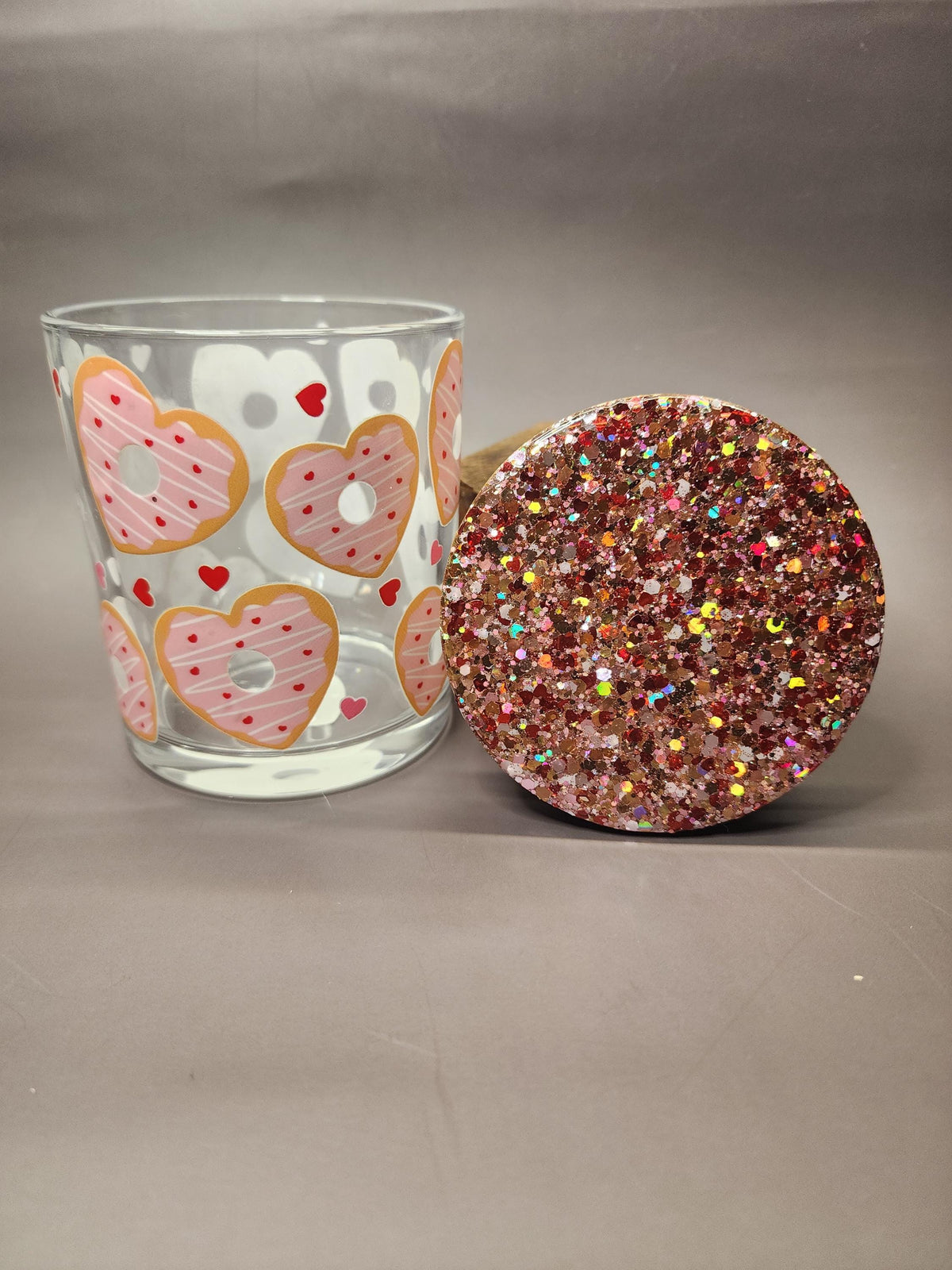 Pink Cookie Hearts Glitter Stash Jar