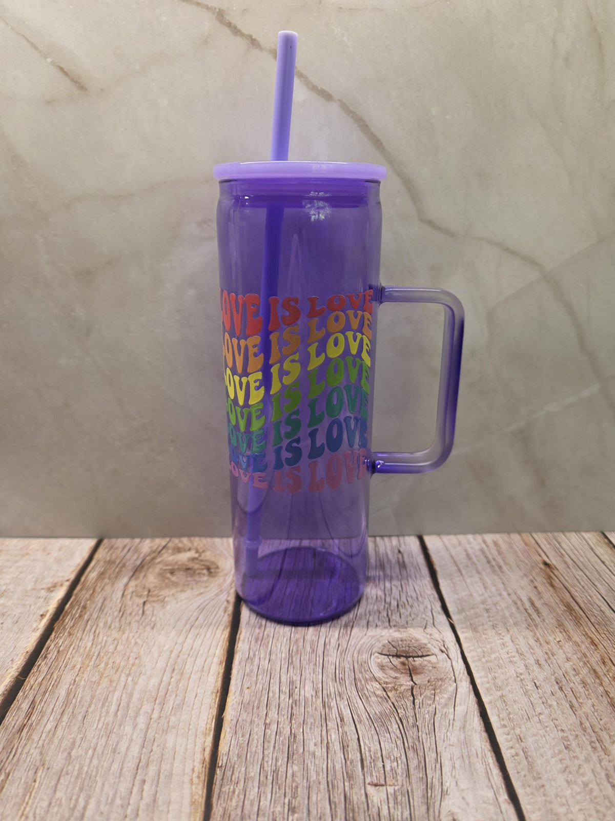 Love Is Love | Purple Jelly Glass 20oz Skinny Tumbler W/Handle