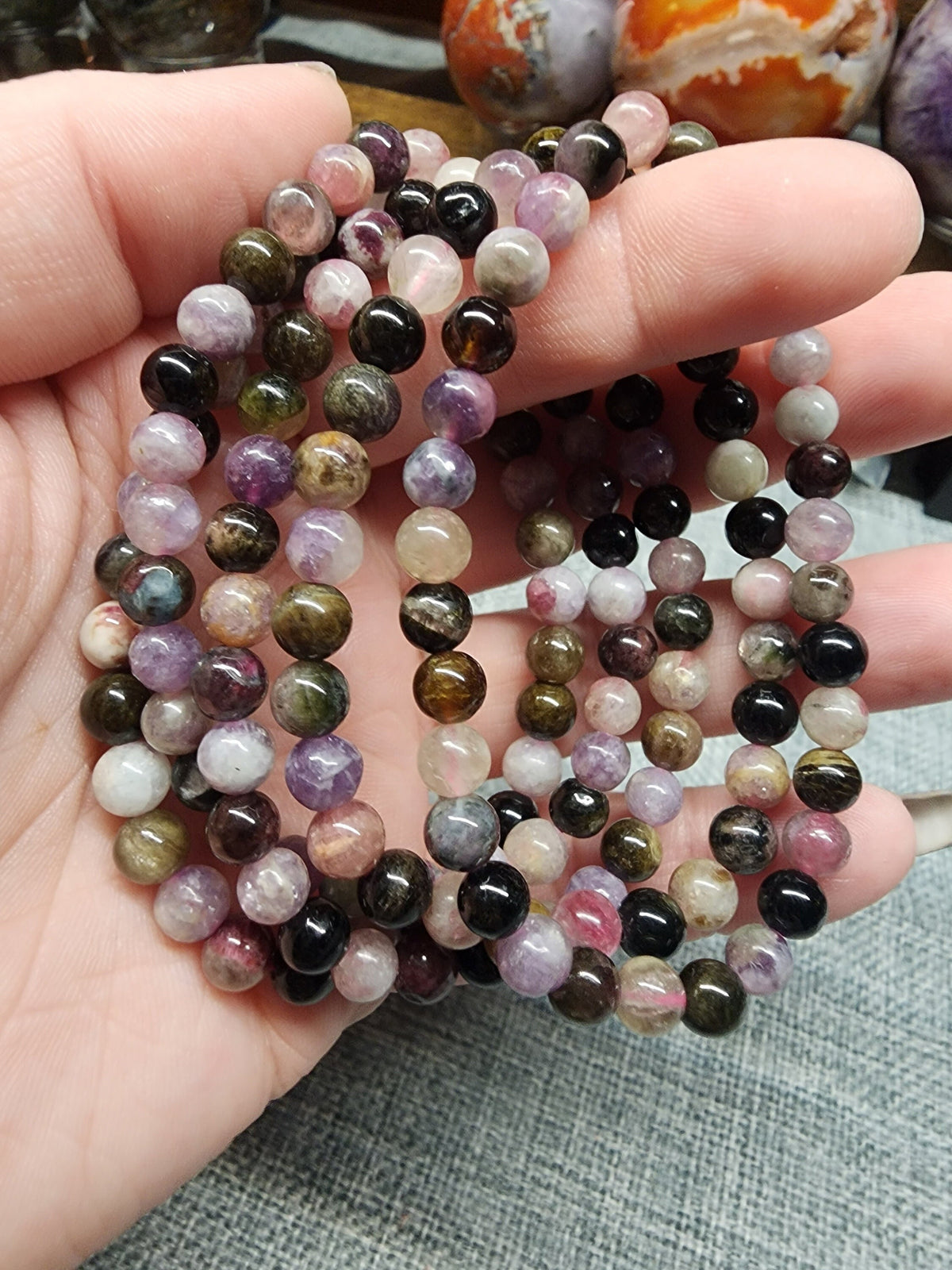 Natural Watermelon Tourmaline 6mm Stretch Bracelet