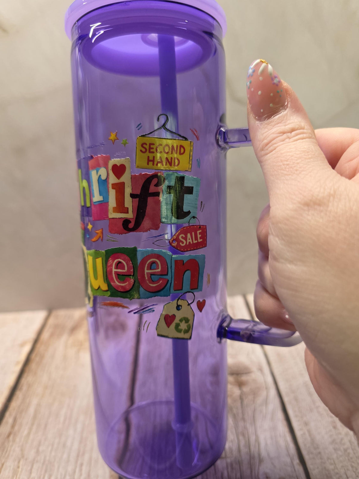 Thrift Queen | Purple Jelly Glass 20oz Skinny Tumbler W/Handle