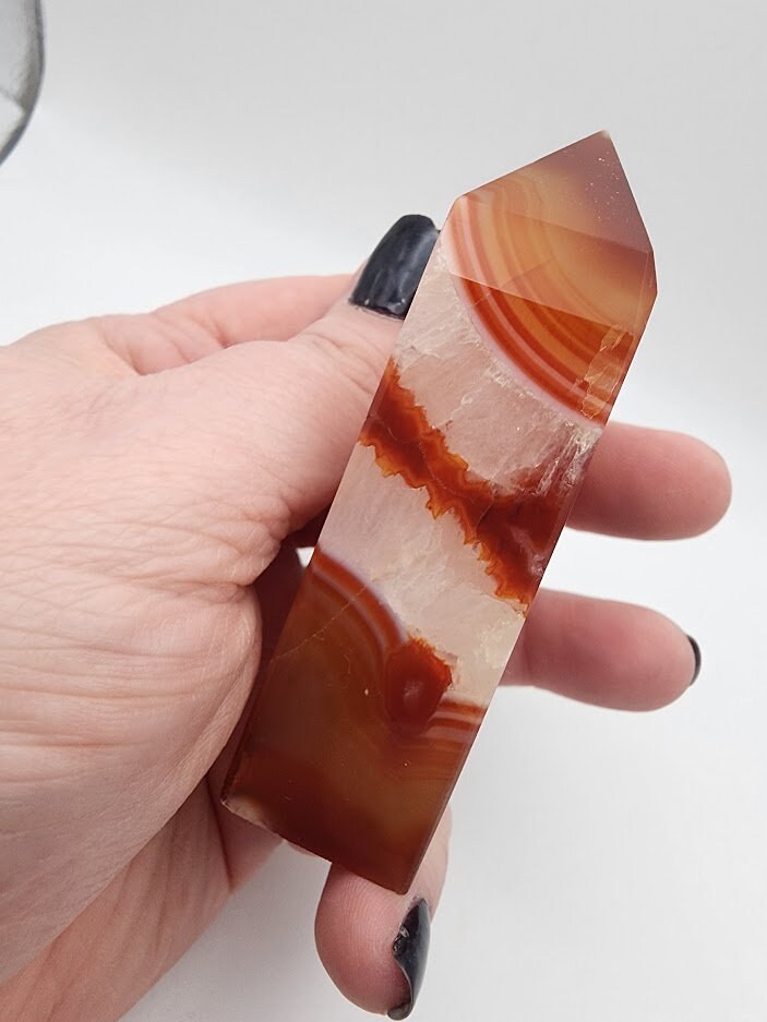Natural Carnelian With Quartz Obelisk Tower