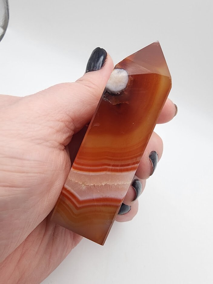 Natural Carnelian With Quartz Obelisk Tower