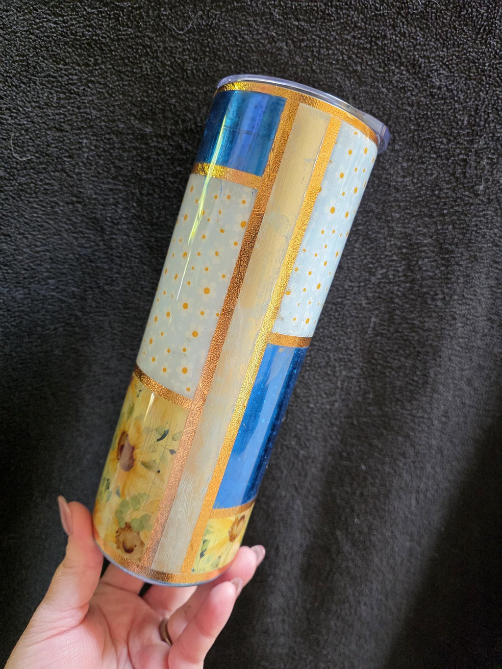 Distressed Sunflower Patchwork | 20oz Skinny Stainless Steel Epoxy Tumbler