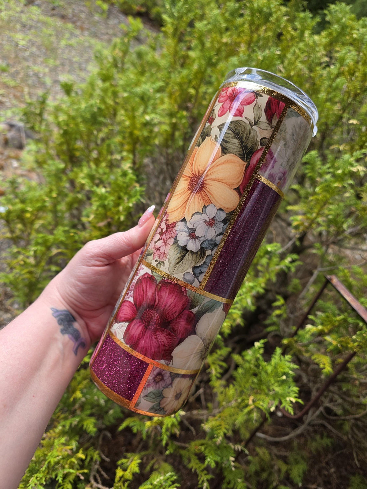 Maroon Flower Patchwork | 30oz Skinny Stainless Steel Epoxy Tumbler