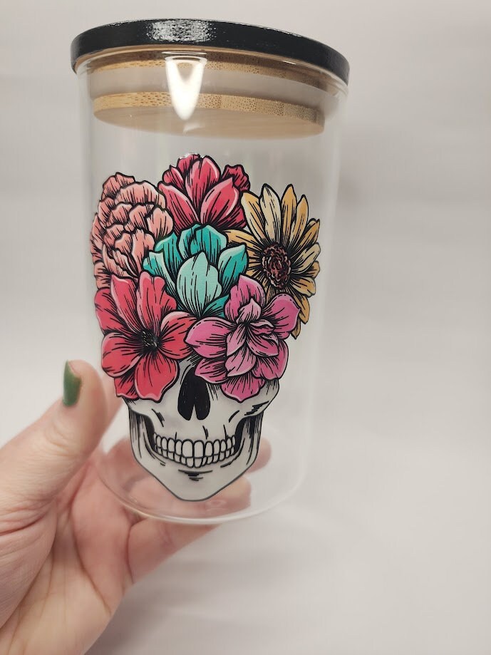 Floral Skull Mandala Stash Jar
