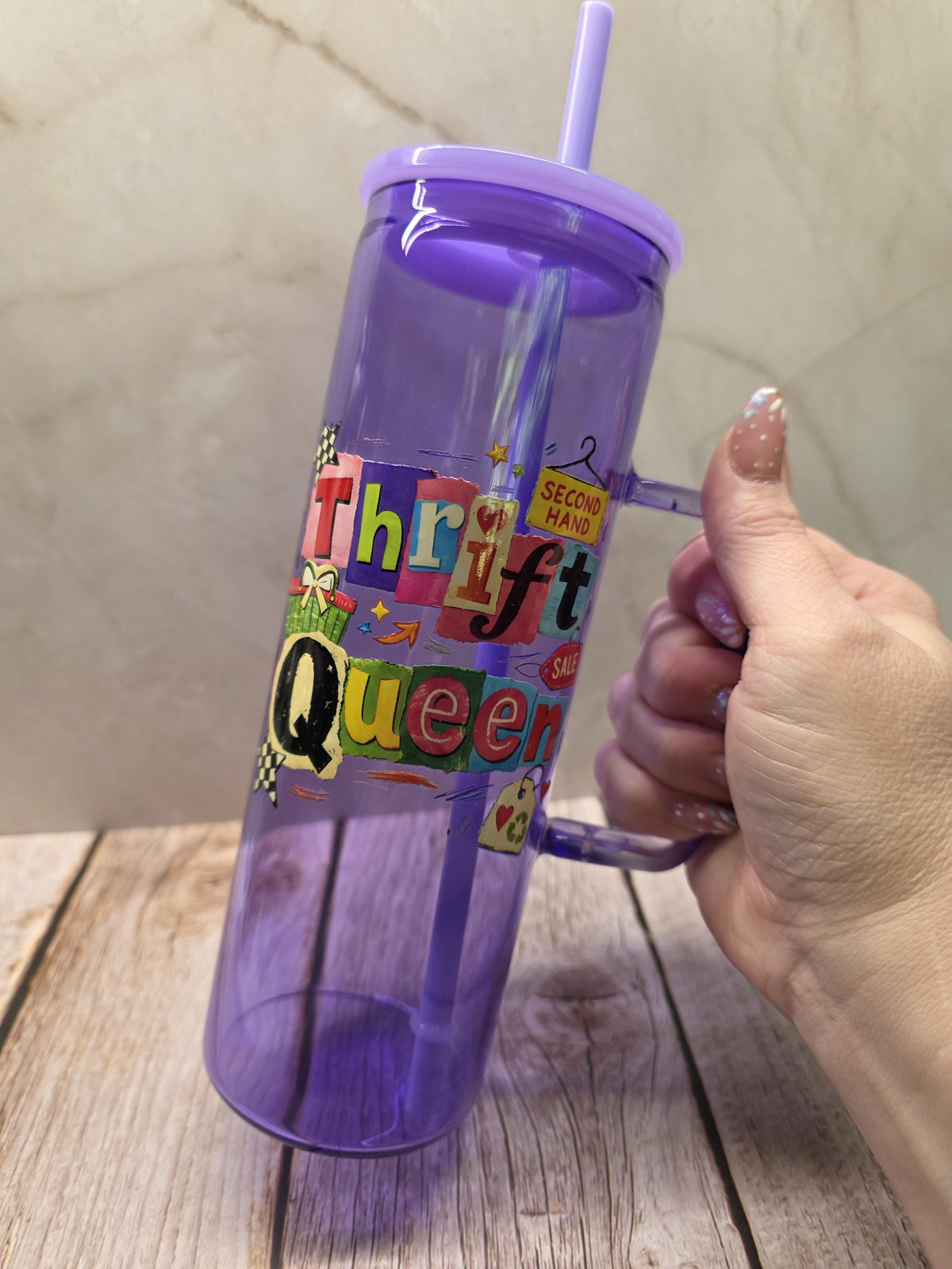 Thrift Queen | Purple Jelly Glass 20oz Skinny Tumbler W/Handle