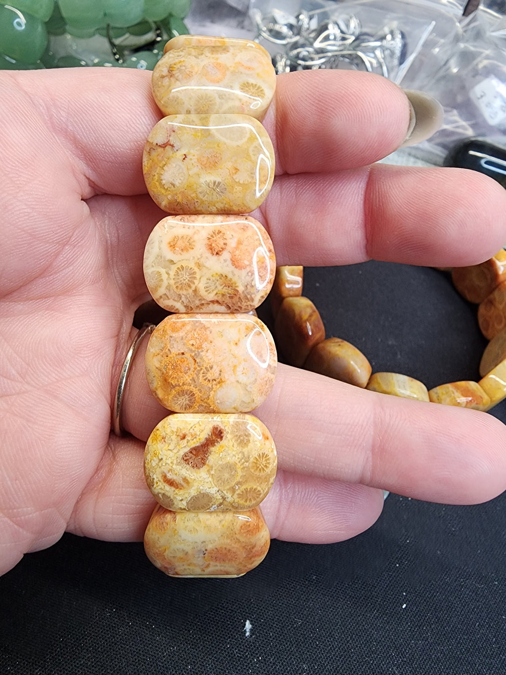 Natural Fossilized Coral 20mm Stretch Bangle