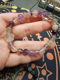 Natural Rainbow Fluorite with Rose Accent 8mm Stretch Bracelet